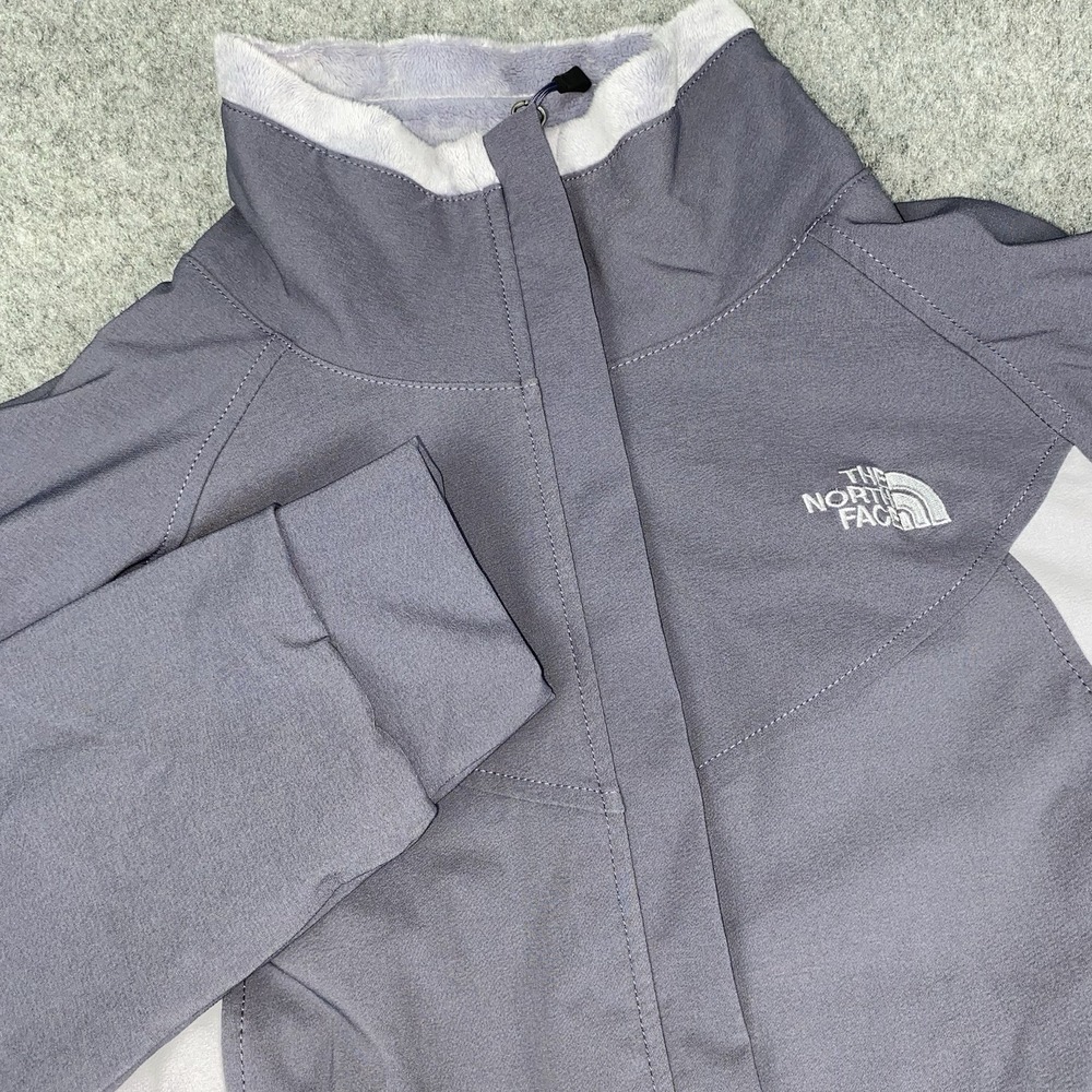 The North Face Softshell Jacket Women's Large Gray White Fleece Lined Full Zip
